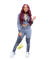 Retro Patchwork Wash Denim Set for Women