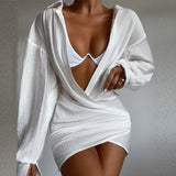 Chic Deep V-Neck Long Sleeve Mini Dress