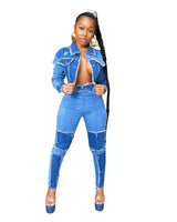 Retro Patchwork Wash Denim Set for Women